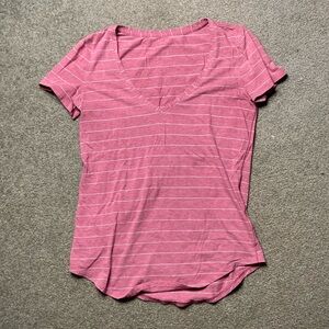 Lululemon Athletica Pink Striped Short Sleeve Tee